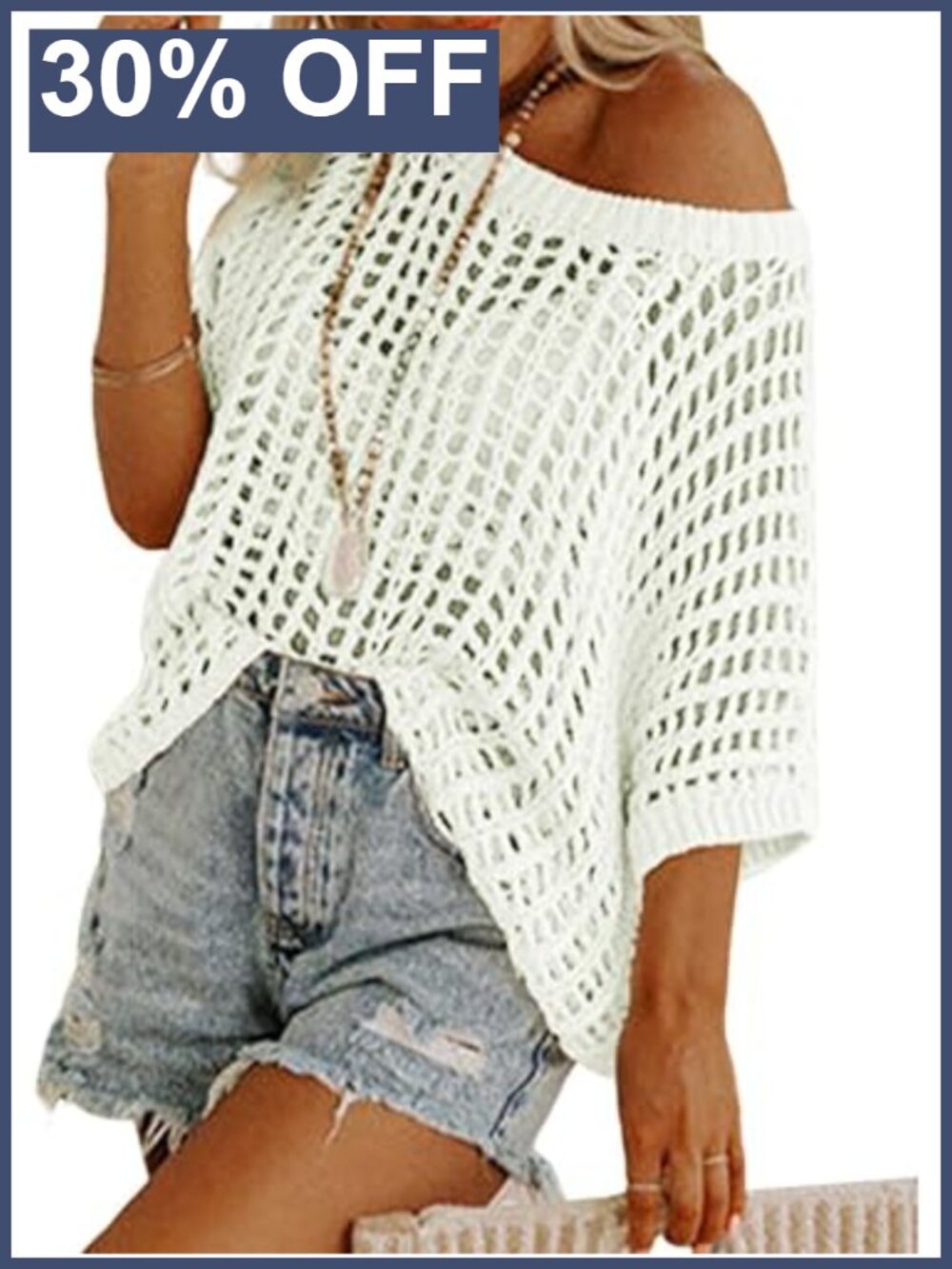 Crochet Off Shoulder Beach Coverup Oversized Hollow Out Summer Top Women Sheer